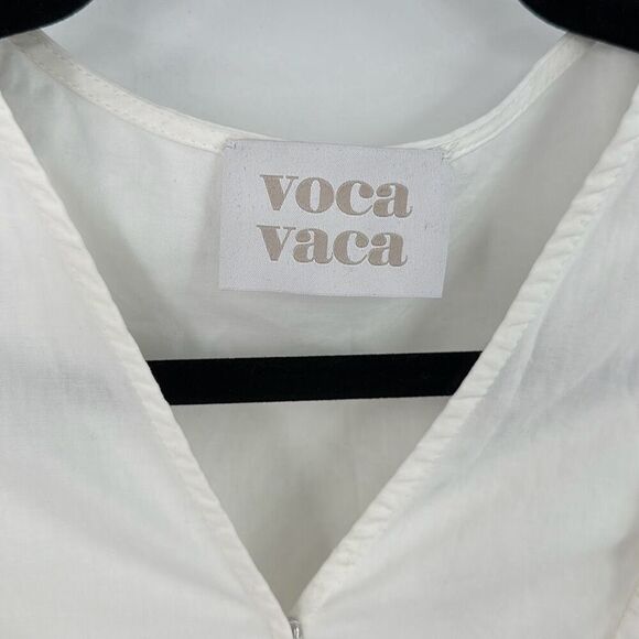 Voca Vaca Womens Ruffle Eyelet V-Neck Blouse White Small - Picture 2 of 12